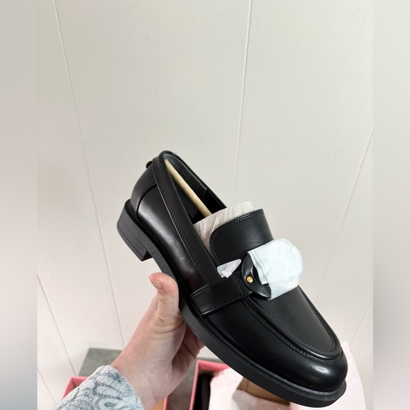 Sam & Libby Bailen black leather loafers gold accent size 7 new - Picture 7 of 9